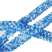 Close-up of PAPSTAR 2 paper garlands from PAPSTAR GmbH, featuring blue-and-white paper flowers arranged in layers as a festive decoration against a white background.