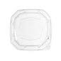 The rPet Octabagasse 400 ml lid from Duni GmbH is a transparent, square rPET lid (160x160x39mm) with rounded corners, raised center, and eight edge notches for a secure fit. Visible recycling symbols. Sold in packs of 50.