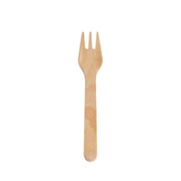 The Silva 90 mm mini fork by Duni GmbH, made of waxed wood as sustainable disposable cutlery (pack of 100), is shown with three prongs against a white background.