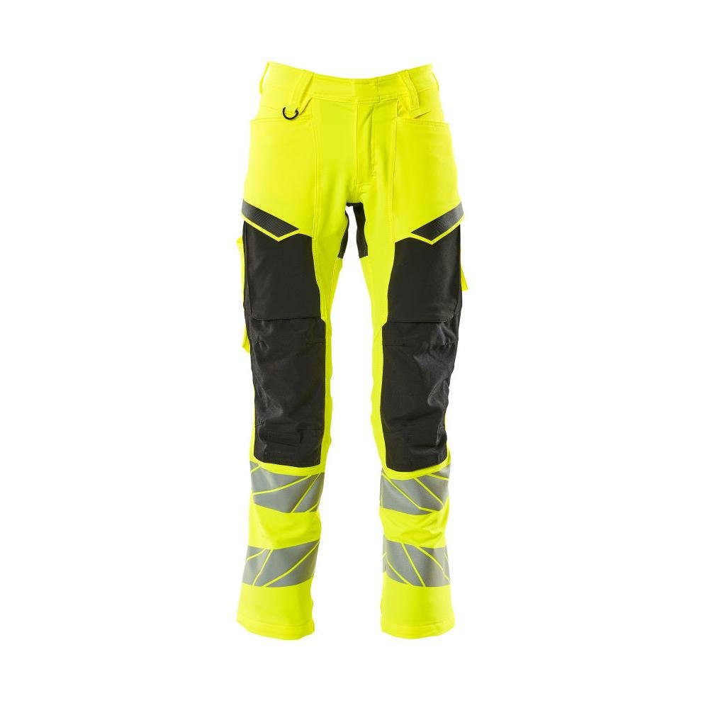 Pants with knee pockets, ULTIMATE STRETCH pants, hi-vis yellow/black