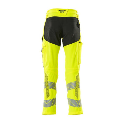 Pants with knee pockets, ULTIMATE STRETCH pants, hi-vis yellow/black