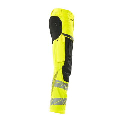 Pants with knee pockets, ULTIMATE STRETCH pants, hi-vis yellow/black
