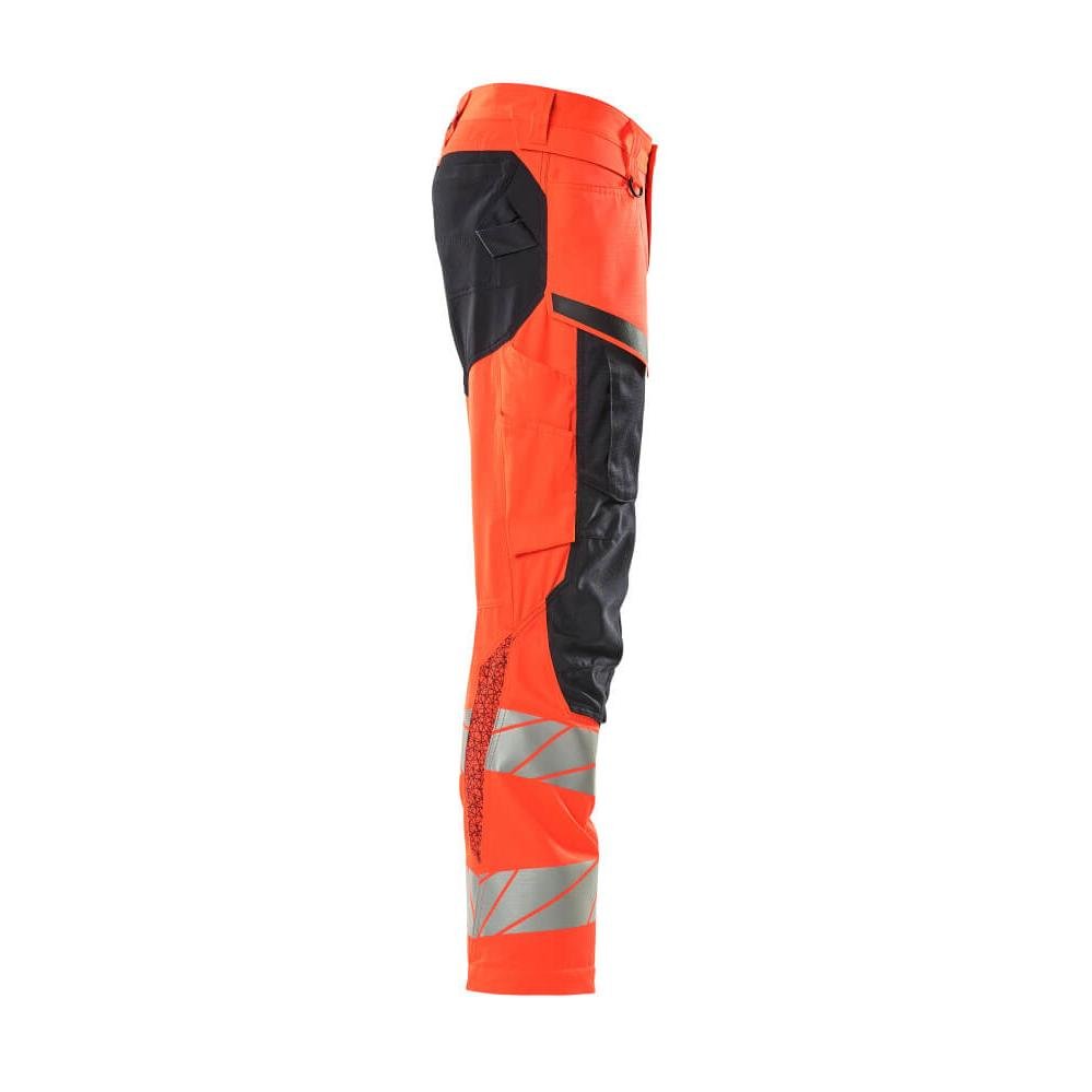 Trousers with knee pockets, stretch inserts trousers, hi-vis red/black-blue