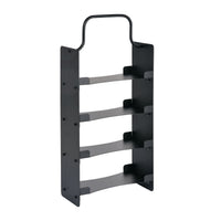 A black metal shelf with four shelves and a handle on top, featuring sturdy, rounded sides—perfect for storing items such as the Duni GmbH LED charging station for 4 sets with a moving flame for decorative purposes.