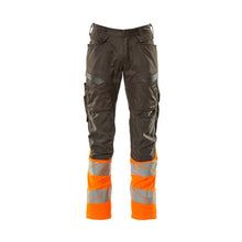 Pantalón con bolsillos en las rodillas y aplicaciones elásticas, antracita oscuro/naranja de alta visibilidad