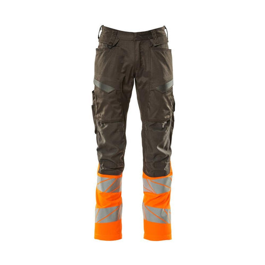Pantalón con bolsillos en las rodillas y aplicaciones elásticas, antracita oscuro/naranja de alta visibilidad