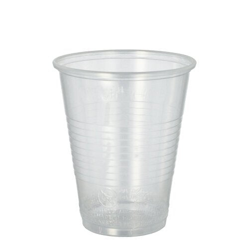 Un vaso transparente Starpak 20 (PP, 0,3l, Ø 9,5 cm · 11,1 cm) con borde de espuma acampanado y ranuras de agarre horizontales está representado sobre un fondo blanco simple. Entrega en paquete de 20 con envoltura retráctil.