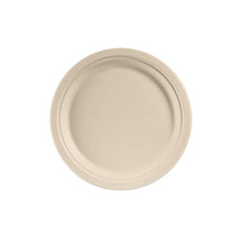 Ein runder, brauner Teller ø 26 cm Braun aus ungebleichter Bagasse von Duni GmbH wird von oben auf weißem Hintergrund gezeigt. Mit leicht erhöhtem Rand und glatter Oberfläche ist es die umweltfreundliche Wahl für jede Gelegenheit. Packung à 50 Stück.