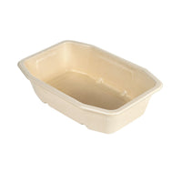 A rectangular, brown HMR Fibretray/PLA 1-comp food container (215x148x50 mm) from Duni GmbH, made from coated bagasse fibers. Compostable, biodegradable, and ideal as eco-friendly disposable tableware (pack of 320).