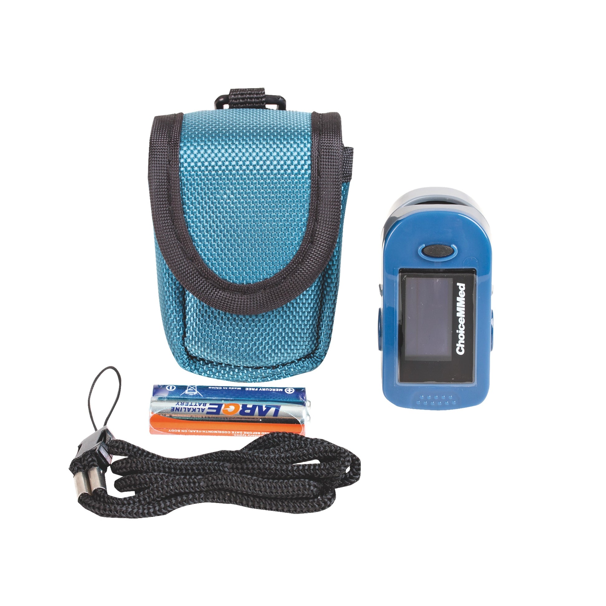 Pulse oximeter, including a carrying case, protective cover, and batteries