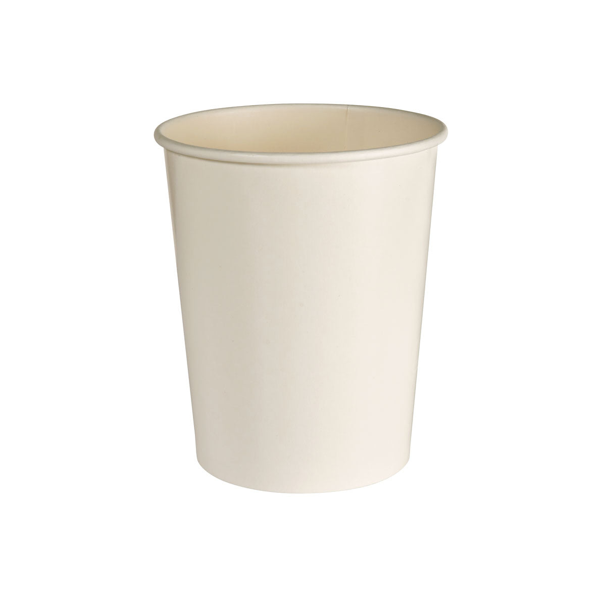 Ein Suppenbecher Basic Weiß Karton/PE der Duni GmbH ist aufrecht und leer vor weißem Hintergrund abgebildet - perfekt für Suppen für unterwegs.