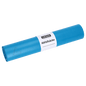 Un rollo con 15 bolsas de basura azules DEISS de LDPE reciclado de 120 l - 62? de EMIL DEISS KG (GmbH + Co.), con una etiqueta blanca con la inscripción "Bolsas de basura" y el nombre de la marca.