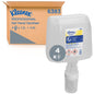 A box labeled "Kleenex® Extra Gel Hand Sanitizer" from Kimberly-Clark GmbH contains 4 transparent electronic 1.2-liter cartridges for hand hygiene; each cartridge includes information on usage and safety on the label.