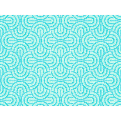 Symmetrisches geometrisches Muster mit sich überlappenden türkisfarbenen und hellblauen Halbkreisen auf Weiß, die ein modernes, sich wiederholendes Muster bilden - perfekt für Dunicel-Sets 30x40 von Duni GmbH.