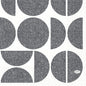 Die Duni GmbH Zellt.Serv.33x33 3lg 1/4 Formen zeigt schwarze strukturierte Kreise, Halbkreise und Viertelkreise auf Weiß, ein gewebtes Design und ein ovales "DUNI"-Logo, vielseitig einsetzbar. Größe: 33x33 cm. Packung: 250 Servietten.