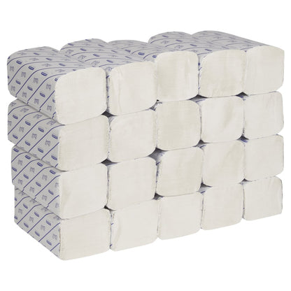Twenty individually packaged packs of Scott® EXCELLENT Interfold Hand Towels from Kimberly-Clark GmbH with 190 white sheets each, clearly arranged for hygienic hand drying. Contains 20 small packs per carton in blue-white packaging.