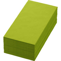 A neatly stacked pile of Duni GmbH Zellt napkins, 40x40 cm, 3-ply, in kiwi green (pack of 250), ideal as a high-quality table decoration against a white background.