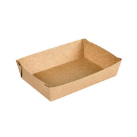 The Viking Brick Box 1100 ml from Duni GmbH is a rectangular, brown, single-use cardboard/PLA tray (200x140x45 mm), shown empty against a white background—ideal as eco-friendly food packaging for takeout. Package size: 300 pieces.