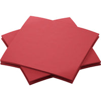 Una pila de servilletas Bio-Dunisoft de 20 x 20 cm de la empresa Duni GmbH, en un elegante color rojo, está dispuesta de forma ordenada sobre un fondo blanco.