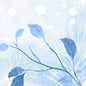 A digital illustration of blue leaves and branches on a light blue background with white circles creates a frosty winter feeling - perfect for Duni GmbH napkins 33x33 3-ply 1/4 Frosted Winter, pack (250 pieces).