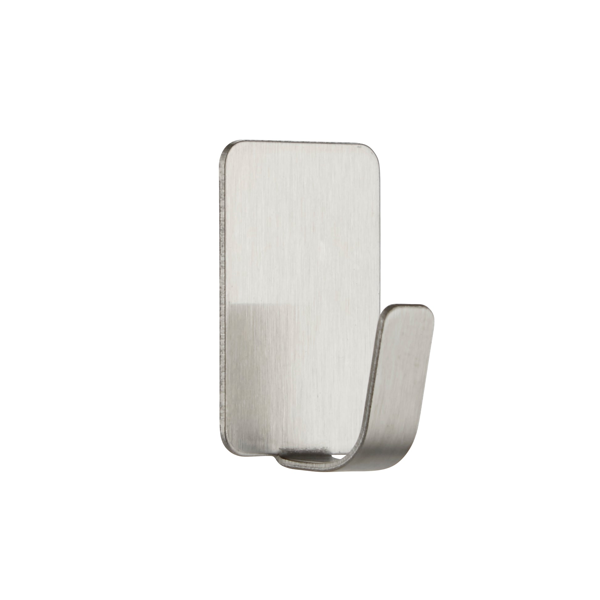 Der Command™ Edelstahl-Metallhaken Größe S (17031SS-4ES) von 3M Deutschland GmbH ist ein rechteckiger silberner selbstklebender Wandhaken. Das Set enthält 4 Haken und 5 Streifen, abgebildet auf einem schlichten weißen Hintergrund. Ideal für die Wandorganisation.