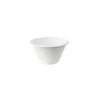 A small, simple white Coppa Bowl, 350 ml—uncoated white bagasse, 116x116x66, by Duni GmbH, centered on a white background—ideal eco-friendly disposable tableware. Package: 50 pieces.