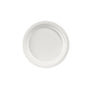 Un simple plato redondo blanco ø 22 cm de Duni GmbH se muestra de arriba a abajo sobre un fondo blanco. El plato blanco de bagazo sin recubrimiento (paquete de 50 unidades) tiene un diseño liso y simple y es biodegradable.