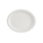 The oval, uncooked white bagasse plate 32 cm from Duni GmbH (pack of 150 pieces) is biodegradable, environmentally friendly, and features a raised rim - ideal as sustainable disposable tableware.