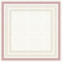 The Dunicel 84x84 cm Rigato Bordeaux center tablecloth from Duni GmbH features a white center, light beige and light gray borders, and an outer dusty pink border (Rigato Bordeaux 60116) on a textured background. Pack of 100.
