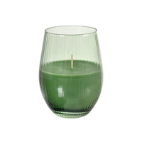 Un elegante portavelas de cristal verde de Duni GmbH (12,5 cm de altura, Ø 76 mm) se presenta en un vaso de cristal transparente sobre un fondo blanco. Este versátil portavelas se suministra por unidades.