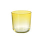 A yellow Switch & Shine candle holder made of glass (81x72.5 mm) from Duni GmbH stands on a white background. The high-quality glass has a smooth, cylindrical shape and a thick base - ideal for versatile use. Package: 1 piece.