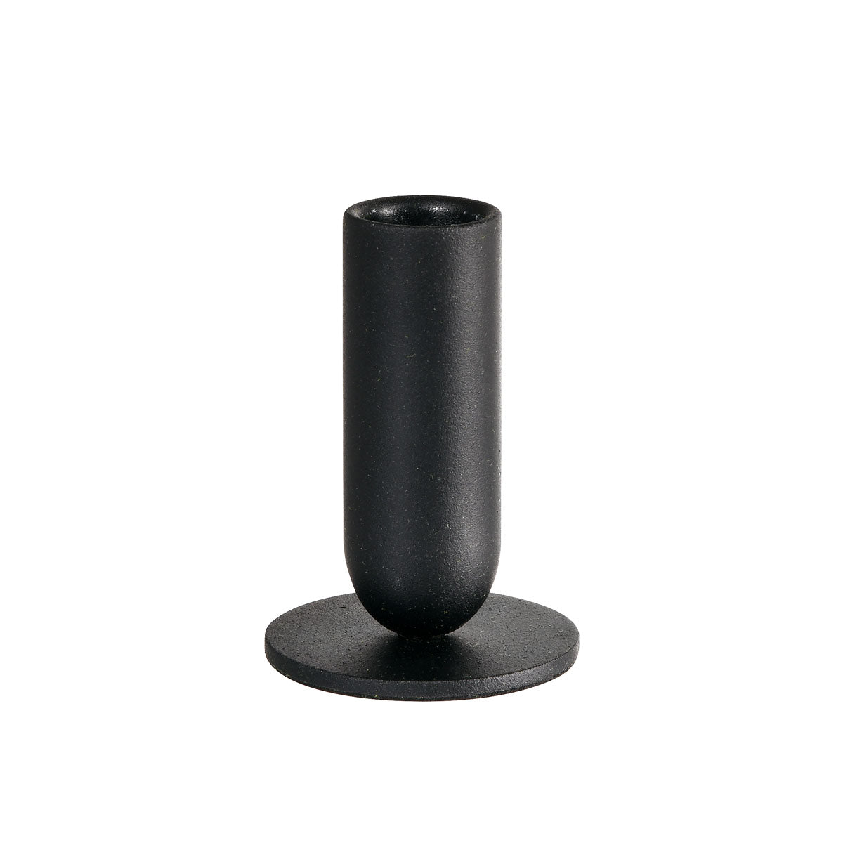Un elegante candelabro negro de metal (diseño Totem, 5,7x8 cm) de Duni GmbH está sobre un fondo blanco y es, por lo tanto, una decoración de mesa elegante y un elemento decorativo llamativo. El paquete contiene 1 pieza.