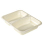 A beige, rectangular FIBER tray (227x178x45mm) from Duni GmbH, with 2 compartments, made of eco-friendly material—ideal for the food service industry—on a white background. Packaged as 1 carton (pack).
