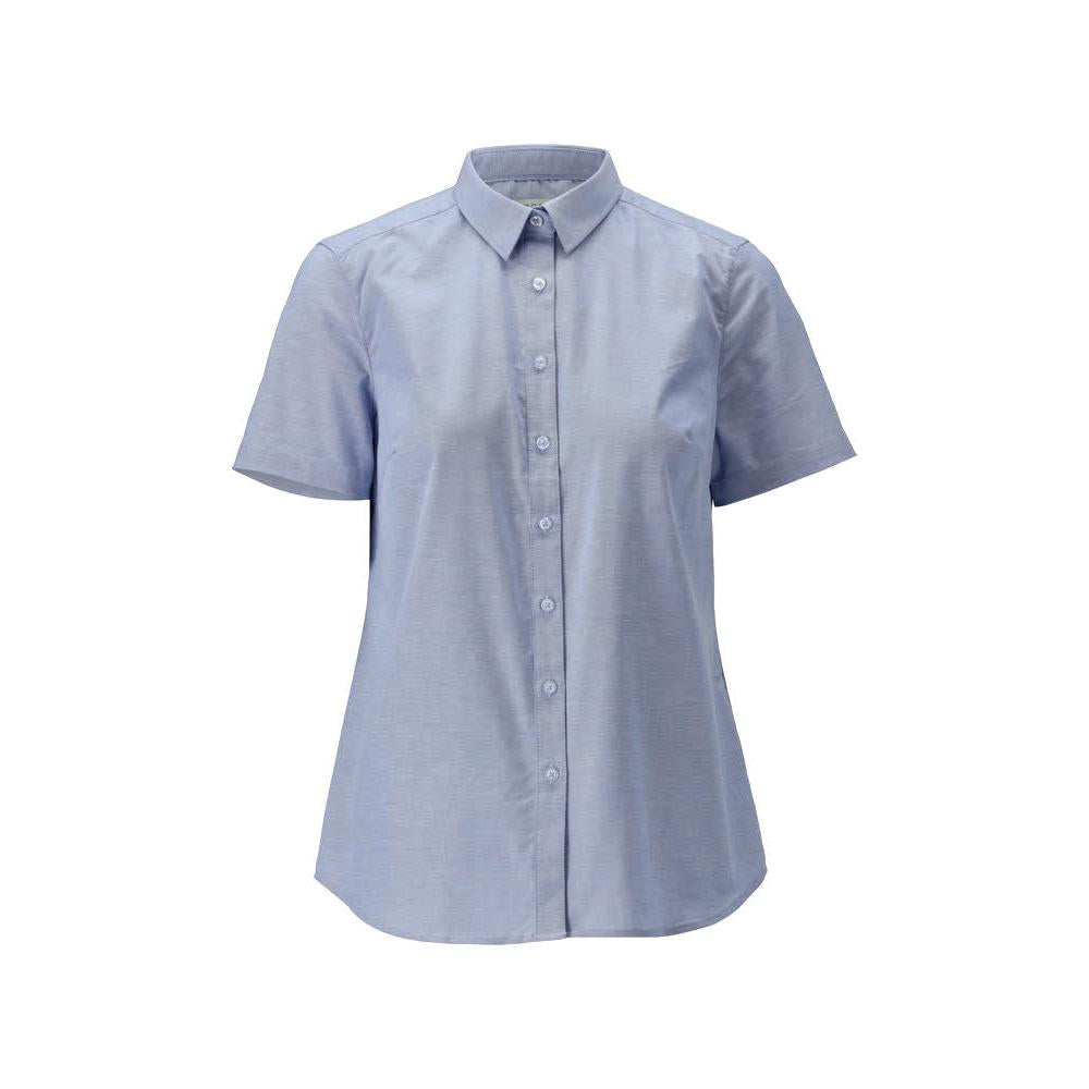 Camisa manga corta clásica para mujer, blusa elástica para mujer, azul claro