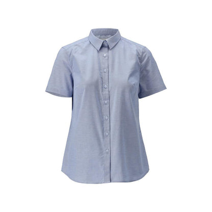 Camisa manga corta clásica para mujer, blusa elástica para mujer, azul claro
