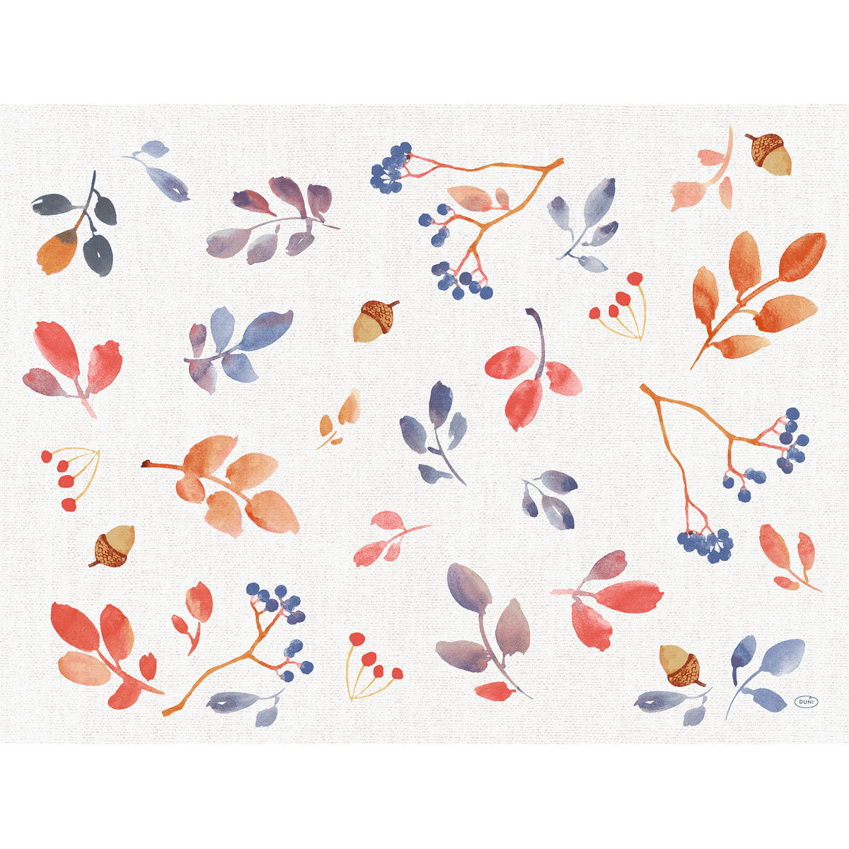Ein aquarelliertes Herbstlaub-, Beeren- und Eichelmuster im herbstlichen Farbverlauf ziert die Duni GmbH Papier-Tischsets 30x40cm Autumn Gradient (Packung 250 Stück)-ideal für eine charmante Tischdekoration.