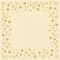 Die Dunisilk(Plus)-Mitteldecke 84x84 von Duni GmbH mit beigefarbenem, quadratischem Hintergrund, einer Bordüre aus goldenen Schneeflocken und Punkten sowie verstreuten goldenen Sternen ist eine elegante, wasserabweisende Tischdekoration mit leerem Mittelpunkt.
