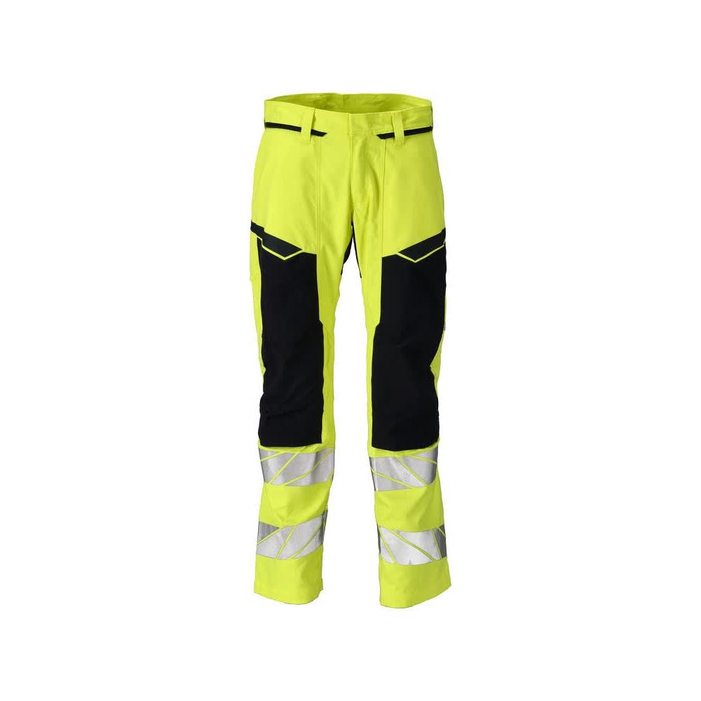 Pantalón con bolsillos en las rodillas, inserciones elásticas Pantalón Multisafe, amarillo de alta visibilidad/negro-azul