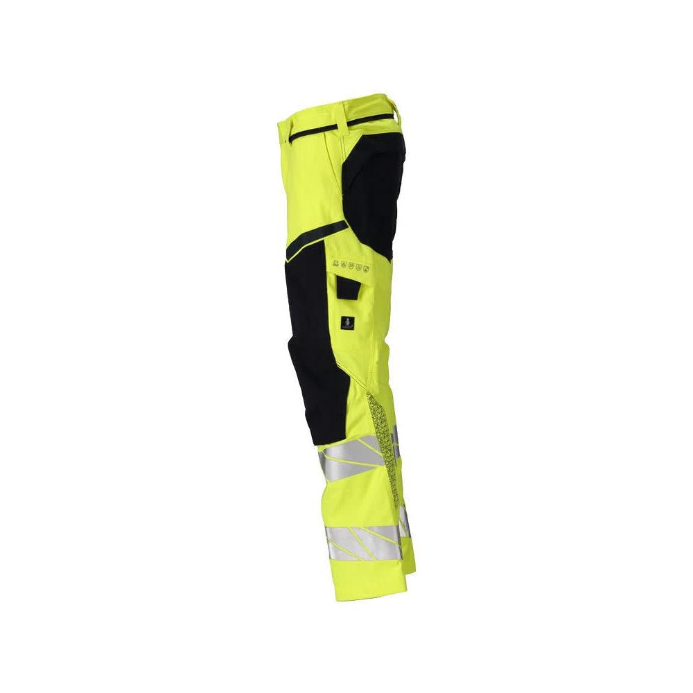 Pantalón con bolsillos en las rodillas, inserciones elásticas Pantalón Multisafe, amarillo de alta visibilidad/negro-azul