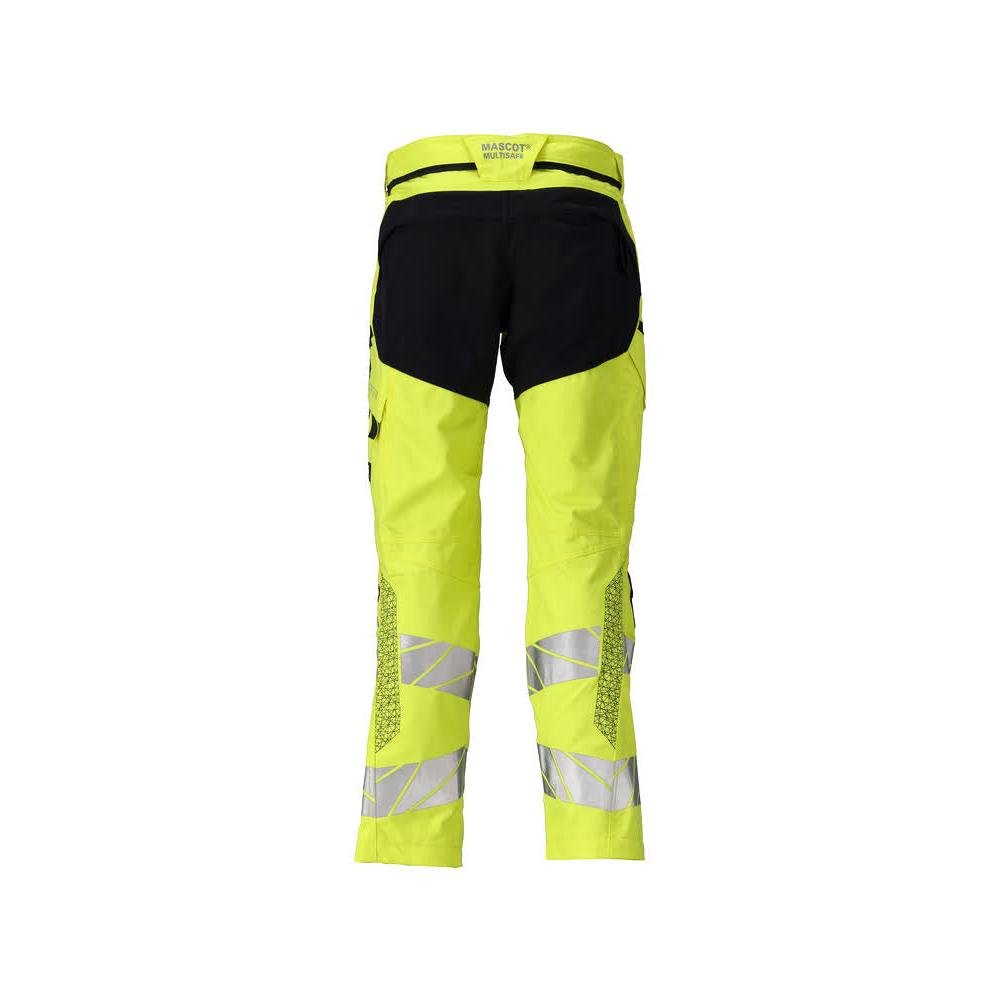 Pantalón con bolsillos en las rodillas, inserciones elásticas Pantalón Multisafe, amarillo de alta visibilidad/negro-azul