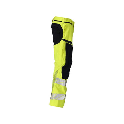 Pantalón con bolsillos en las rodillas, inserciones elásticas Pantalón Multisafe, amarillo de alta visibilidad/negro-azul