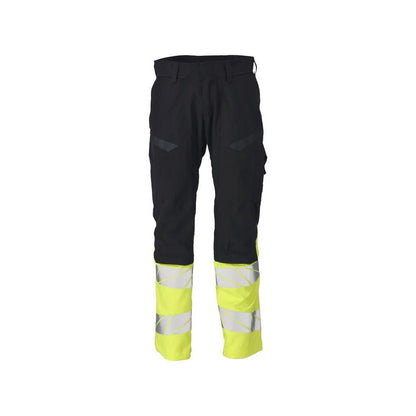 Pantalón con bolsillos en las rodillas, aplicaciones elásticas Pantalón Multisafe, negro azul/amarillo de alta visibilidad