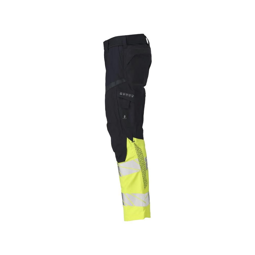 Pantalón con bolsillos en las rodillas, aplicaciones elásticas Pantalón Multisafe, negro azul/amarillo de alta visibilidad