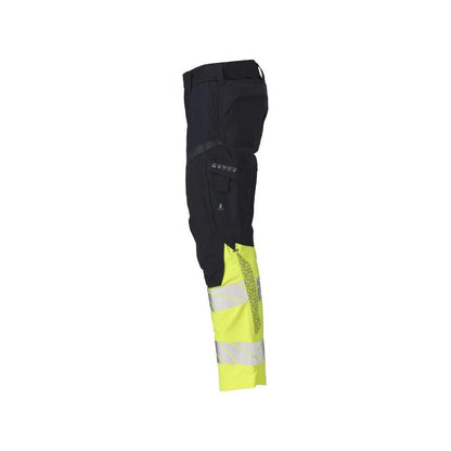 Pantalón con bolsillos en las rodillas, aplicaciones elásticas Pantalón Multisafe, negro azul/amarillo de alta visibilidad