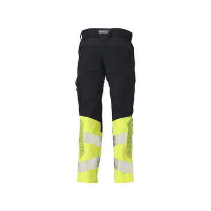 Pantalón con bolsillos en las rodillas, aplicaciones elásticas Pantalón Multisafe, negro azul/amarillo de alta visibilidad