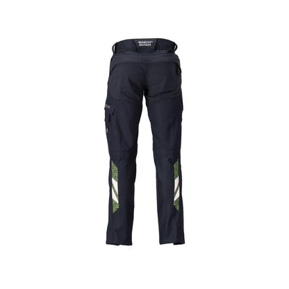 Trousers with knee pockets, women's Multisafe trousers, black blue/hi-vis yellow