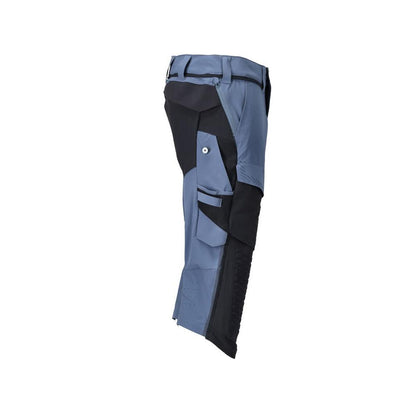 Three-quarter trousers, knee pockets, stretch craftsman three-quarter trousers, stone blue/black-blue