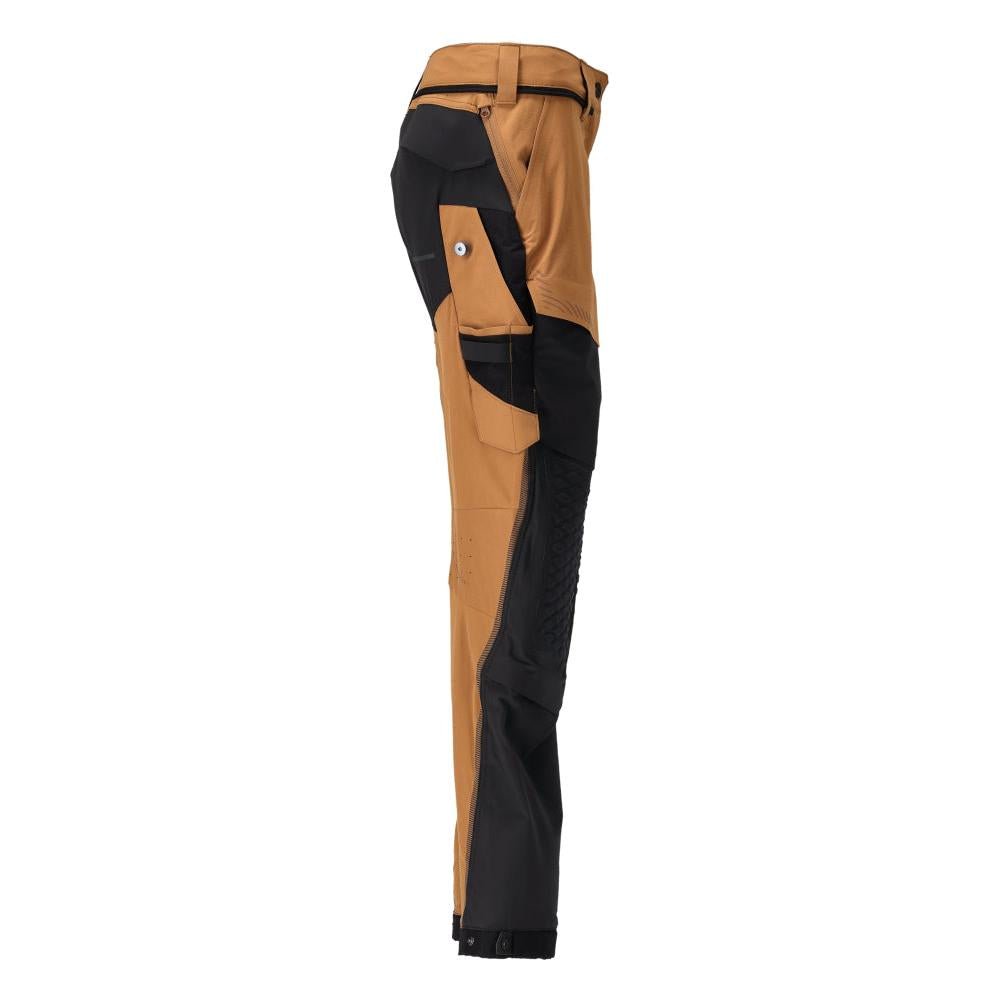 Trousers with knee pockets, women's trousers, nut brown/black