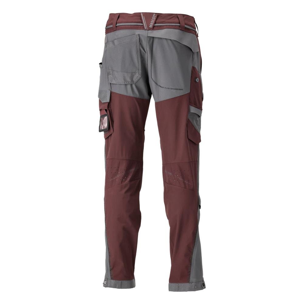 Pantalón con bolsillos en las rodillas, tejido elástico, pantalón ligero, burdeos/gris antracita