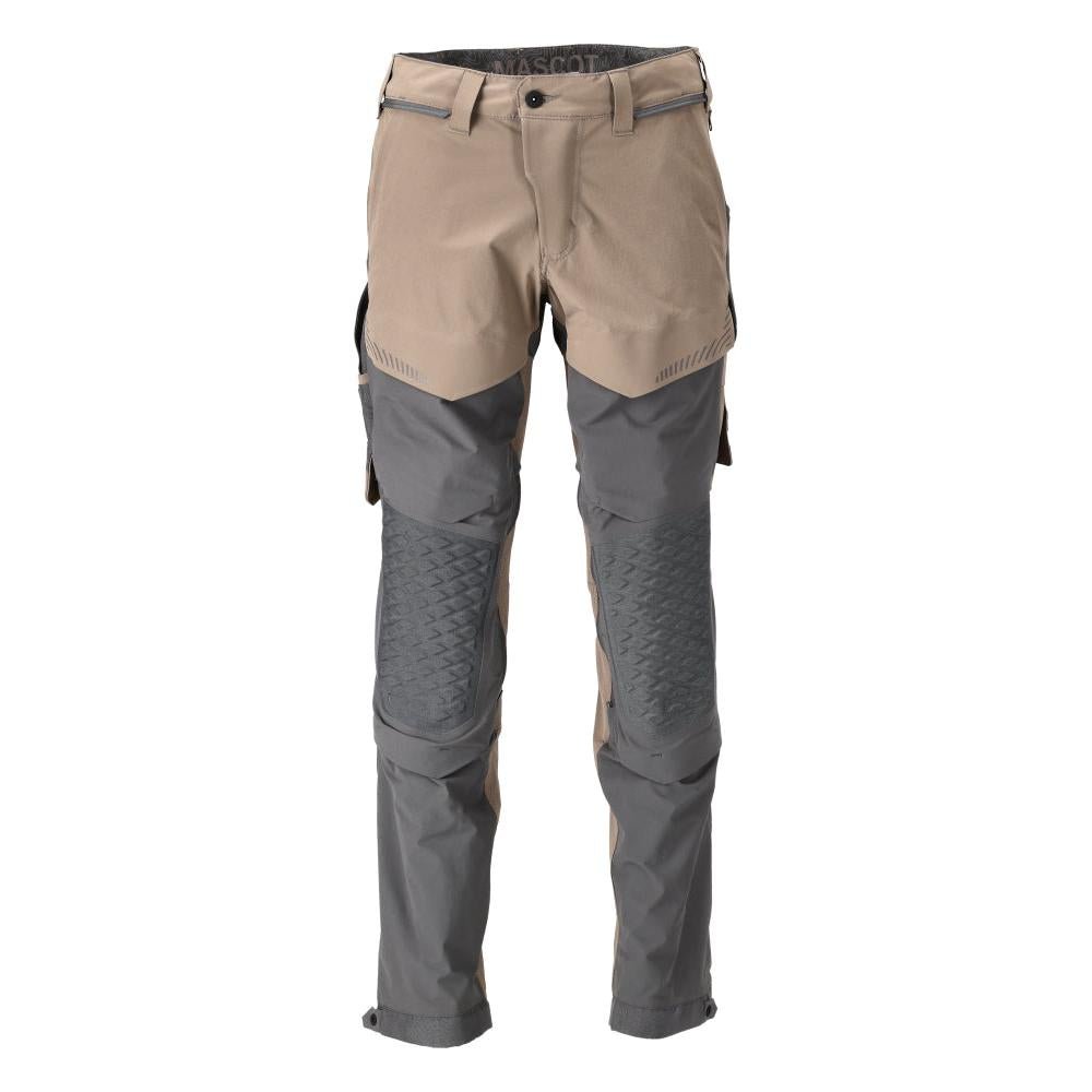 Pantalón con bolsillos en las rodillas, tejido elástico, pantalón claro, beige arena oscuro/gris antracita